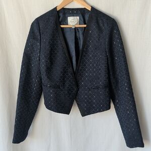 Frenchi Navy Textured Women's Crop Blazer